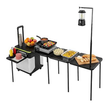 Outdoor Grill Cart Table with Wheels Portable Folding Camp Cook Station with Light Poles for Picnic Party Beach BBQ Cooking Indoor