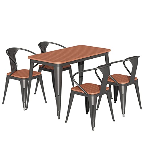 Eiwitany Outdoor Wrought Iron Plastic Wood Tables and Chairs Courtyard Terrace Milk Tea Shop Coffee Shop are Suitable for a Table and Four Chairs (Black A)