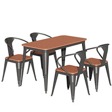 Eiwitany Outdoor Wrought Iron Plastic Wood Tables and Chairs Courtyard Terrace Milk Tea Shop Coffee Shop are Suitable for a Table and Four Chairs (Black A)