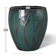 Emissary Home and Garden 20in. L x 22in. H Teal Stoneware Round Planter with High-fire Treatment (Set of 1)