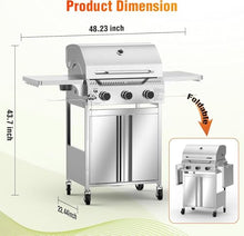 Electactic Propane Gas Grill, 3-Burner 24,000 BTU Stainless Steel BBQ Grill with Foldable Shelf for Outdoor Barbecue and Cooking