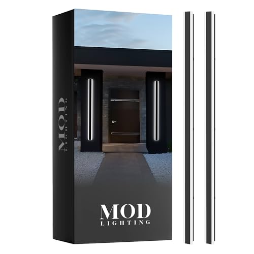 MOD LIGHTING Haylen Wired LED Outdoor Wall Light (2-Pack), 59" Water Resistant Outdoor LED Sconce, Remote Dimming Modern Wall Sconces for Patio, Garage, Black