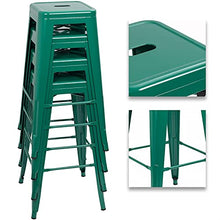 ZDXY 30 Inches Metal Bar Stools Breakfast Stool Kitchen Chair for Counter Height Indoor-Outdoor Modern Stackable Industrial Stools with Square Seat, Set of 4 (Green)