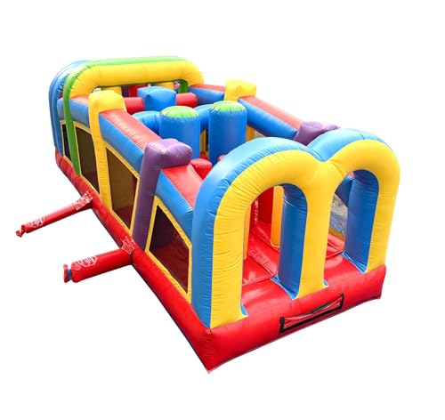 Pogo Bounce House Crossover Rainbow Inflatable Obstacle Course 19.5x8x7.5 Ft