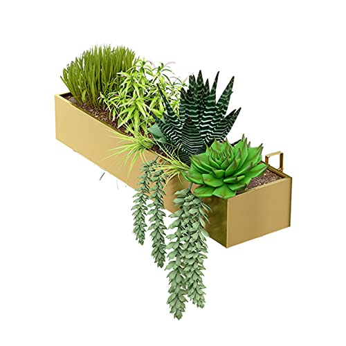 MOFGOE Hanging Flower Pot Planter for Railing, Large Metal Iron Planters, Fully Enclosed Balcony Flower Pot Planting Boxes, for Windowsill, Patio, Porch, Garden Balcony,Gold,150x20x13cm