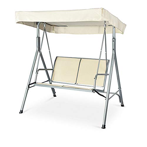 TBLOTYD Outdoor Garden Bench,Outdoor Patio Porch Swing Seat, Weatherproof Steel Frame Hammock Lounge Chair, 2-3 Seater Swing Glider Lounge Chair, Adjustable Awning, Fo,2-Seater Off-White