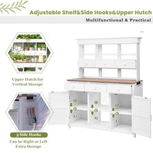 65.7'' H Tall Garden Potting Bench Table with Hutch, Patio Storage Workstation with 3 Shelves,6 Drawers,2 Bottom Cabinets & Side Hooks for Mudroom, Doorway (White)