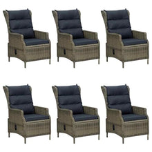 Heofavd 7-Piece Garden Dining Set Brown Acacia Wood Table 78.7"x35.4" with 6 Reclining Chairs Black Cushions Outdoor Furniture for Patio Backyard Balcony