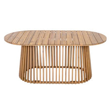 Christopher Knight Home Hizto Oval Outdoor Dining Table, Tapered Vertical Slatted Single Base, Slatted Design Acacia Wood Patio Dining Table, Solid Wood Outdoor Table for Garden Backyard, Light Teak