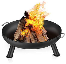 Fire Pit Outdoor Wood Burning Fire Bowl 28in with A Drain Hole Fireplace Extra Deep Large Round Cast Iron Outside d Deck Camping Beach Heavy Duty Metal Grate Rustproof Black