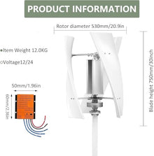 12V 24V 48V Low Noise Vertical Wind Turbine,3-Nylon Fiber Blades,Wind Turbine Generator with Controller,Portable Vertical Helix Wind Power Turbine Generator,Energy Supplementation 5000W-12V