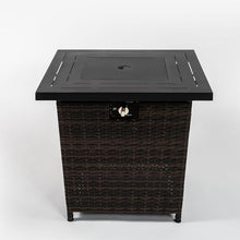 28" Propane Fire Pit Table, 50,000 BTU Square Gas Fire Pit with Steel Top & Wicker Base, Outdoor Fireplace Patio Propane Heater for Deck, Garden, Backyard, Black Brown