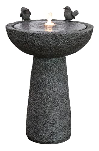 27" H Natural Finish Bird Bath Fountain Outdoor with Warm White LED
