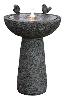 27" H Natural Finish Bird Bath Fountain Outdoor with Warm White LED