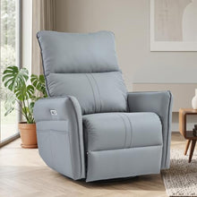 GDFStudio 270° Power Swivel Rocker Recliner Chair with USB & Type-C Ports, PU Leather Electric Glider Recliner, Upholstered Reclining Armchair with Side Pockets for Living Room, Bedroom, Blue Grey