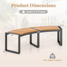 Moccha Outdoor Curved Bench, Acacia Wood Fire Pit Bench w/Slatted Seat, Metal Frame, Loveseat, Outside Chair, Patio Backless 2-Person Seating for Yard Deck Porch 800 LBS Max Load, Oil Painted (4)
