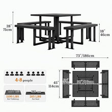 DWVO 38" Square Metal Picnic Table with Umbrella Hole