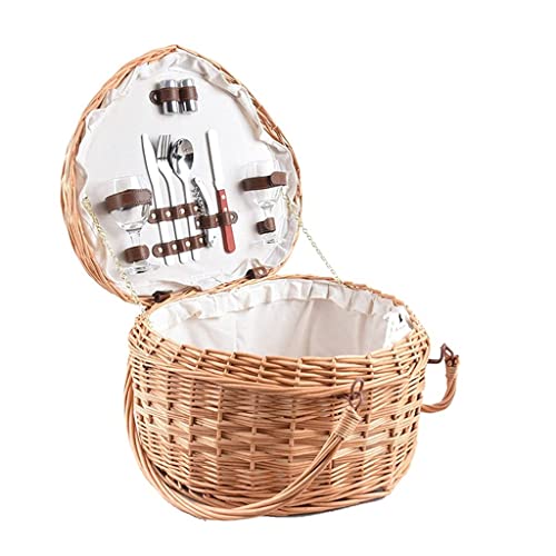 ZYBB Picnic Basket Wicker with Lid and Foldable Handles Heart Shaped Picnic Baskets for 2 People,40X35x22cm