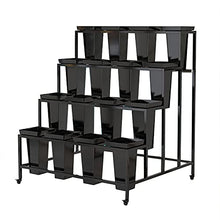 Wrought Iron Flower Display Stand with 16pcs Buckets, 4 Layers Metal Plant Stand with Wheels, Heavy Duty Moving Plant Cart Shelf, for Indoor, Outdoor Patio Garden, Florist (Color : Black)