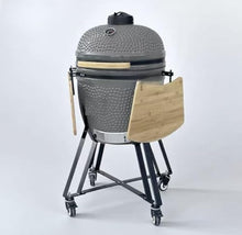 21 Inch Outdoor Egg Shape Ceramic BBQ Grill, Round Charcoal Grill for Patio Garden Backyard(Grey)