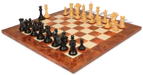 The Chess Store Copenhagen Staunton Chess Set Ebony & Boxwood with Elm Burl & Erable Board 4.5" King