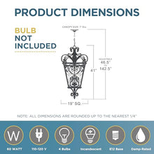 Quoizel Fort Quinn Outdoor Pendant Lighting 19 Inch 4-Light Marcado Black Chandelier