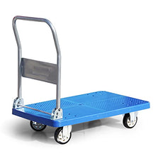 QTBH Flatbed cart Folding Platform Truck Foldable Push Cart Thickened Plastic Deck Metal Handle and Silent Wheels 360 Degree Moving for Indoor Outdoor Hand Platform Truck Foldable Push Hand Cart