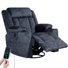 LEVELEVE Retro Rocking Recliner Chair, Massage Rocker Recliner Chair with Vibration Massage and Heat, USB and Type-C Ports,360° Swivel Chairs,Living Room, Bedroom, Nursery, RV, DarkBlue