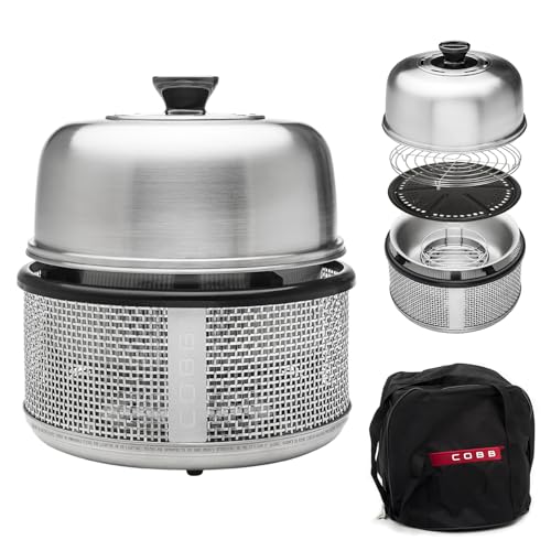 COBB Stainless Steel Portable Table Top Charcoal Grill with Griddle Pan, Smokeless Compact BBQ Grill for Camping, Boats & Rv