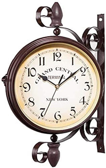 Wall Clock, Double Sided Wall Clock, Outdoors Vint Double Sided Vintage Wall Mount Two Faces Retro Station Clock, Wall Hanging Silent Clock For Home Garden Decor Station Clock Double Sided Outdoor Dou