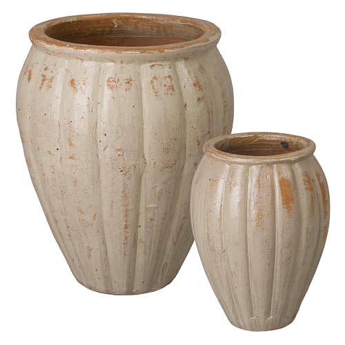 Emissary Tropical Sand Stoneware Round Planters Set of 2 22in x 27in