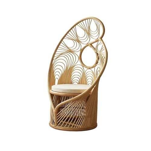 LIAN16PENG Wicker Chairs Vintage Artistic Rattan Chair with High Backrest, Phoenix Tail Design, Rattan Leisure Chair for Outdoor Relaxing on Balcony or Patio Patio Chair