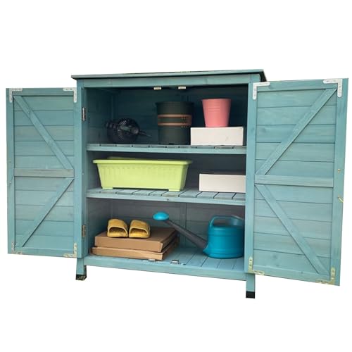 NYTFHMS Wooden Potting Bench with Storage Cabinet and Waterproof Box Outdoor Garden Table with 2 Shelves and Tool Organizer for Backyard or Patio,One Color-Blue