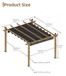 10' X 13' Outdoor Pergola with Retractable Canopy Aluminum Pergola Faux Wood Metal Pergolas Gazebo for Backyard, Deck, Patio, Garden Porch Beach Sun Shade Pavilion Grape Trellis Grill, Gray