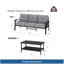 callmego Stylish All-Weather Metal Ottoman with Premium Fabric Cushion for Indoor and Outdoor Living Spaces (Black+ Gray + Polyester-1)