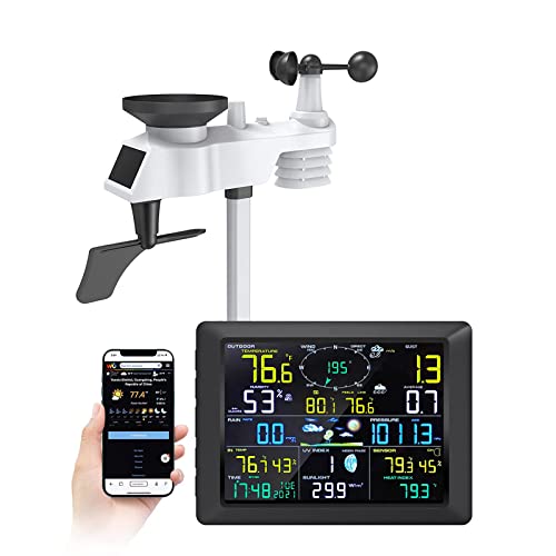 Weather Station,WiFi Weather Station,Home Weather Stations with Rain Gauge,Wind Speed,Barometer,Moon Phase