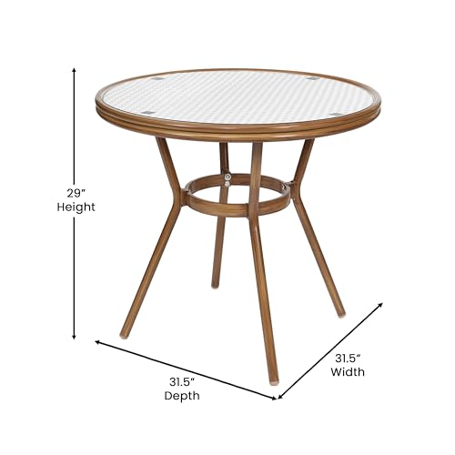 Flash Furniture Lourdes Indoor/Outdoor Commercial Bistro Set - Tempered Glass Top Table with 4 Chairs - White & Gray Rattan/Natural Frame