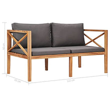 DYRJDJWIDHW Outdoor Teak Wood Bench with Gray Cushions, 48 Inch Patio Garden Bench with Thick Padded Seat, Weather Resistant Solid Hardwood Furniture for Terrace, Backyard, Deck