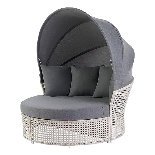 2-Piece Wicker Outdoor Daybed with Retractable Canopy, Dark Gray