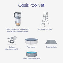 Funsicle Oasis Above Ground Metal Frame Swimming Pool Set – with FB1200S AutoSkimmer Pump, Ladder, Cover, Cloth & Deluxe Maint. Kit, 14' x 48", Round, Gray
