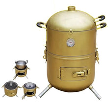 Smoker Kettle Grill 360° All-around Grilling Made of Stainless Steel Equipped with Thermometer and Grill Rack for Deck Patio Backyard Balcony Parties Outdoor BBQ Smokers