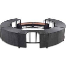 KGFHERENB Black Poly Rattan Hot Tub Surround, 111.4 Inch Wicker Spa Surround with Built-in Storage and Power Pack Cutout, Steel and Eucalyptus Wood Frame for Outdoor Round Tub