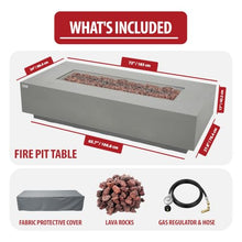 AMS 72" Rectangular Cast Concrete Propane Gas Fire Pit Table (Light Gray)