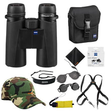ZEISS 10x42 Conquest HD Binoculars Bundle Set for Bird Watching with Harness Strap, Camo Hat, Cleaning Cloth, Lens Wipes, and Floating Strap Black/Yellow
