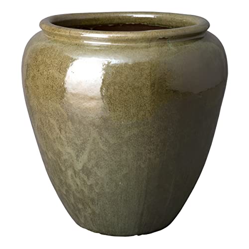 Emissary 30 in. Tea Green Ceramic Round Planter with Drainage Hole