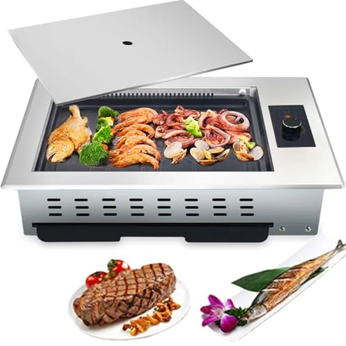 Electric Barbecue Grill, Household Smokeless Griddle Grill, Commercial BBQ Pan Table Top Grill with Temperature Knob, Tabletop BBQ Cooking Grill for Kitchen Outdooe Indoor Restaurant Camping