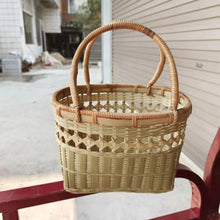 FENOKD Picnic Basket Set of 2 Sizes Bamboo Woven Basket Portable Outdoor Camping Picnic Handheld Basket Basket with Handle for Grocery Shopping Outdoor Camping，