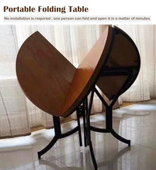 Innovz Wooden Round Dining Room Table Foldable, Heavy Duty Folding Banquet Table with Metal Legs, Home Card Table Coffee Table Family Dinner Tables, Easy Store(130cm(51ihch))
