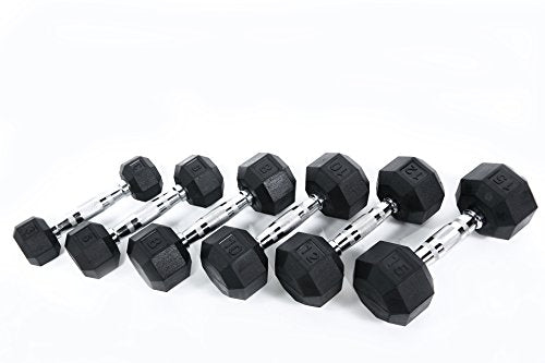 Ader Octagon Rubber Dumbbells 5-60 LB (780LB) w/ 2 Tier 72" Dumbbell Rack