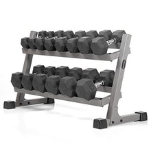 XMark Two Tier Heavy Duty Steel Dumbbell Rack Fully Loaded with 380 lbs Rubber Coated Hex Dumbbells